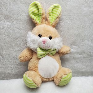 Kelly Toy Tan White Bow Bunny Rabbit Plush Stuffed Animal Soft Toy